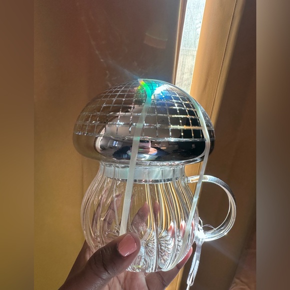 Other - Clear Glass Mushroom Hot Cold Mug with Silver Mirror Top